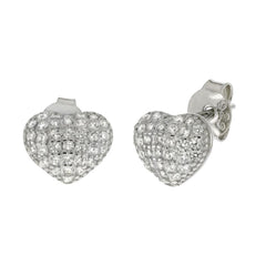 Sterling Silver Heart Micro Pave Cubic Zirconia Stud Earrings