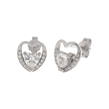 Load image into Gallery viewer, Sterling Silver CZ Heart Rhodium Stud Earrings