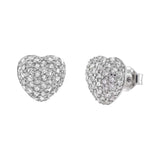 Sterling Silver Micro Pave Cubic Zirconia Heart Stud Earrings