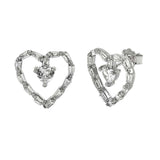 Sterling Silver Heart Shape Trapezoid Cubic Zirconia Earrings
