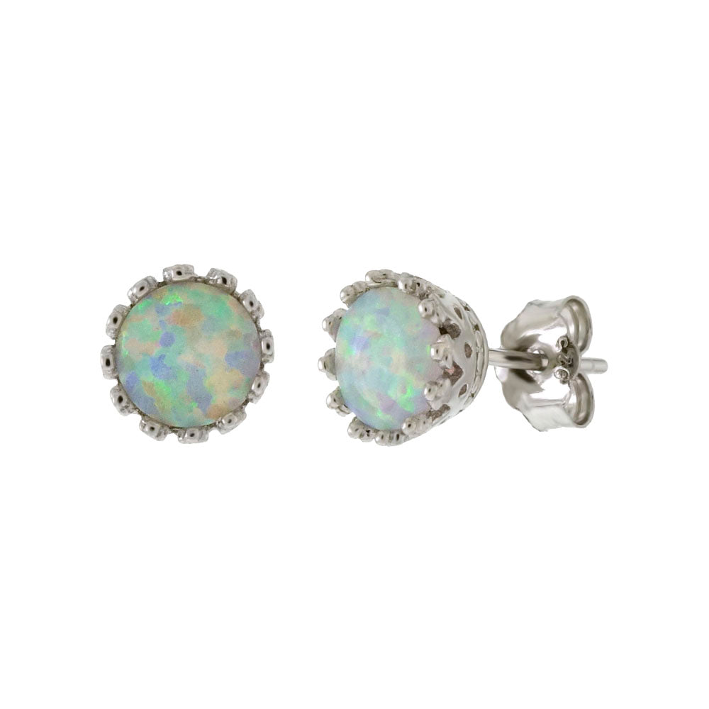 Sterling Silver Crown With Simulated White Opal Stud Earrings