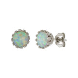 Sterling Silver Crown With Simulated White Opal Stud Earrings