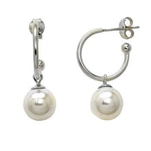 Load image into Gallery viewer, Sterling Silver 8.5mm Pearl Drop Rhodium Hoop Earrings