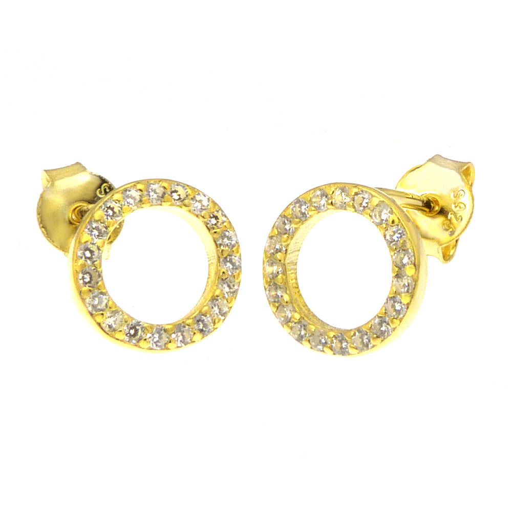 Sterling Silver CZ Circle Gold Plated Stud Earrings