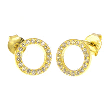Load image into Gallery viewer, Sterling Silver CZ Circle Gold Plated Stud Earrings