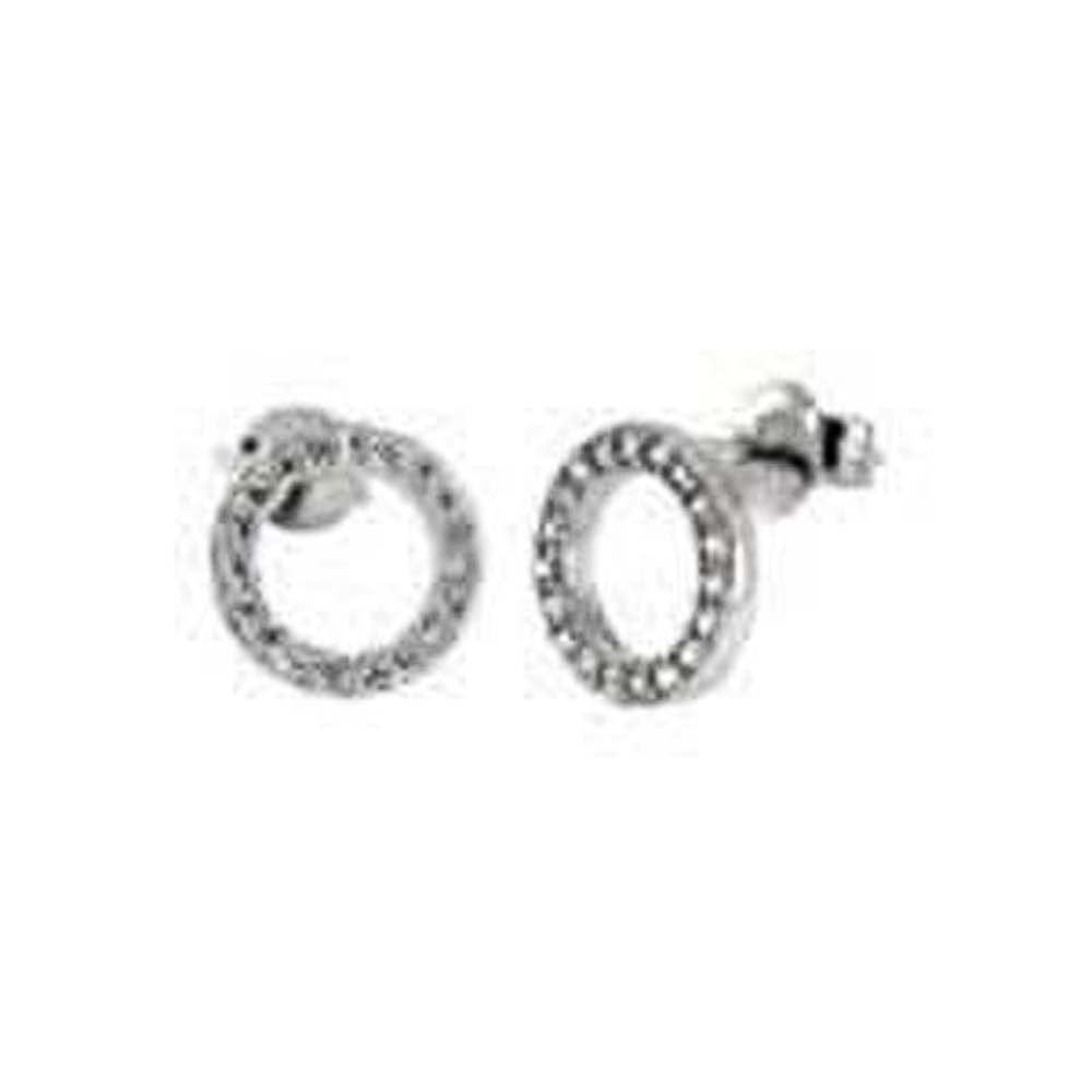Sterling Silver Circle Shaped Stud Earrings With CZ StonesAnd Diameter 9.2 mm