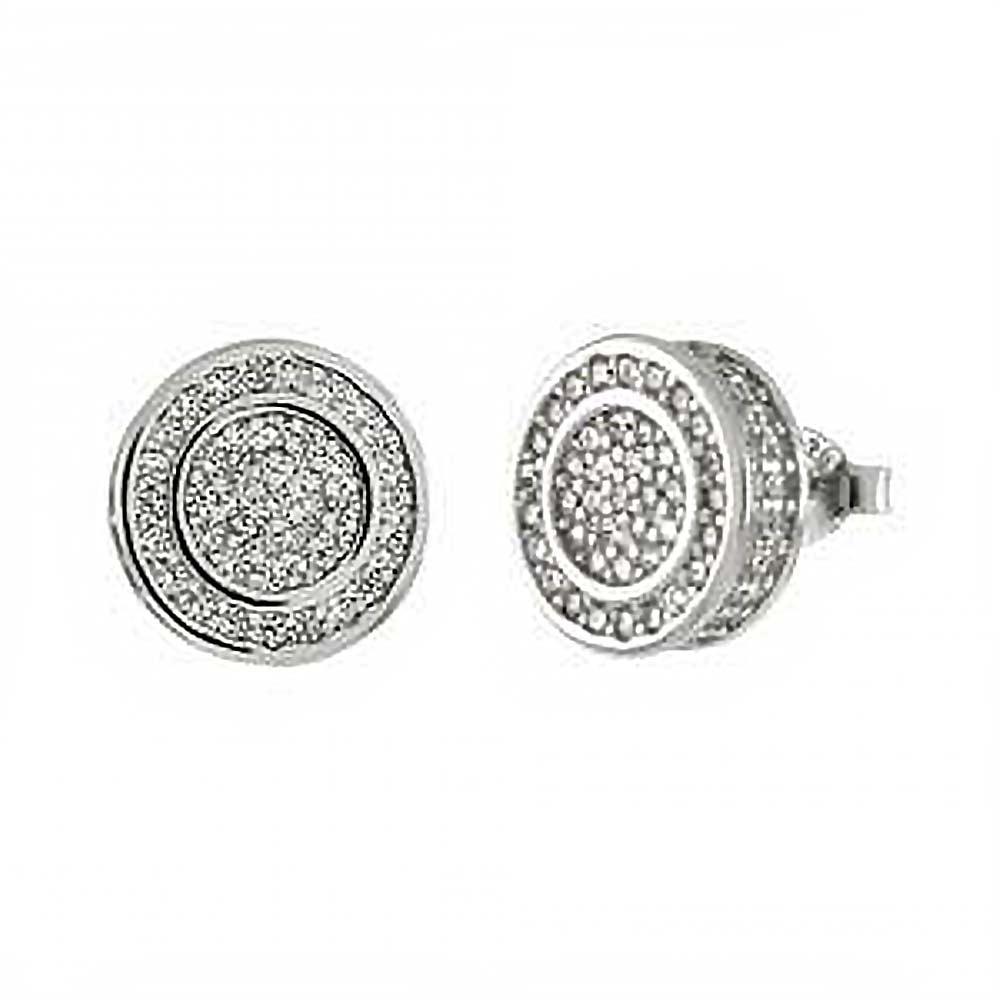 Sterling Silver Rhodium Plated Round Shaped Micro Pave CZ Stud Earrings