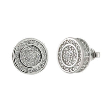 Load image into Gallery viewer, Sterling Silver Rhodium Plated Round Shaped Micro Pave CZ Stud Earrings