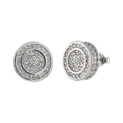 Sterling Silver Rhodium Plated Round Shaped Micro Pave CZ Stud Earrings
