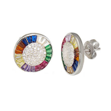 Load image into Gallery viewer, Sterling Silver Multi Color Baguette and Pave CZ Circle Rhodium Earrings