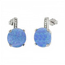 Load image into Gallery viewer, Sterling Silver Simulated Blue Opal Round Shaped Earrings With Clear CZ