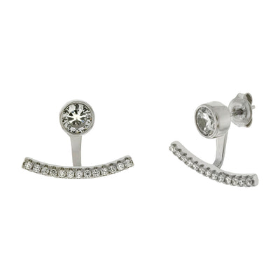 Sterling Silver Bezel-Set 6mm Round CZ Ear Jacket Earrings