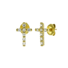 Load image into Gallery viewer, Sterling Silver Gold Plated Cubic Zirconia Cross Stud Earrings - silverdepot