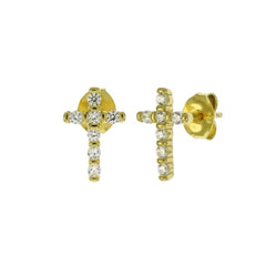 Sterling Silver Gold Plated Cubic Zirconia Cross Stud Earrings