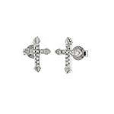 Sterling Silver Cubic Zirconia Cross Stud EarringsAnd Width 9.2mm