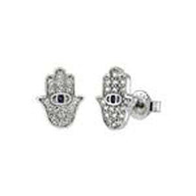 Load image into Gallery viewer, Sterling Silver Hamsa Hand Pave CZ Stud Earrings