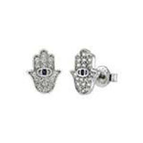 Sterling Silver Hamsa Hand Pave CZ Stud Earrings