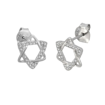 Sterling Silver Star Of David CZ Stud Earrings Length-1inch, Diameter-8.3mm