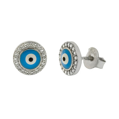 Sterling Silver Evil Eye CZ Stud Earrings