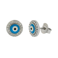 Sterling Silver Evil Eye CZ Stud Earrings