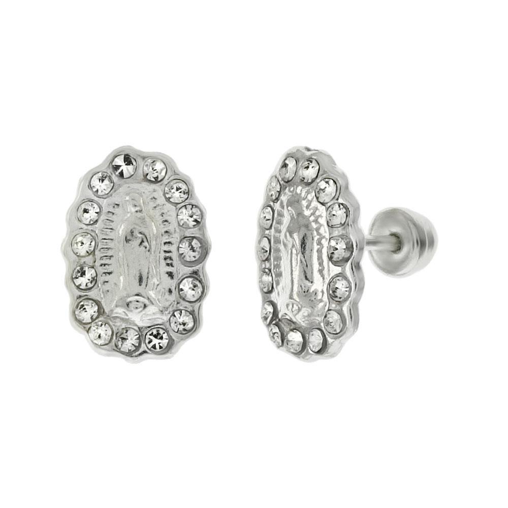 Sterling Silver Lady of Guadalupe Screw Back With Rainbow Crystal Stud Earrings - silverdepot