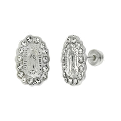 Sterling Silver Lady of Guadalupe Screw Back With Rainbow Crystal Stud Earrings