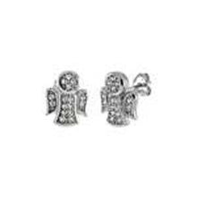 Load image into Gallery viewer, Sterling Silver Angel Shaped Stud Earrings With CZ StonesAnd Length 1/2 inchAnd Width 8.4 mm