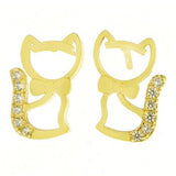 Sterling Silver Cat Gold Plated CZ Stud Earrings