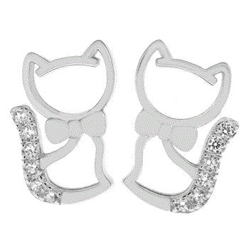 Sterling Silver Cat Rhodium Stud Earrings