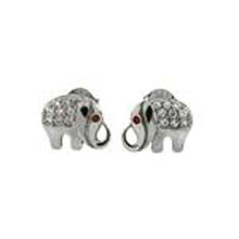 Load image into Gallery viewer, Sterling Silver Pave CZ Elephant Rhodium Stud Earrings