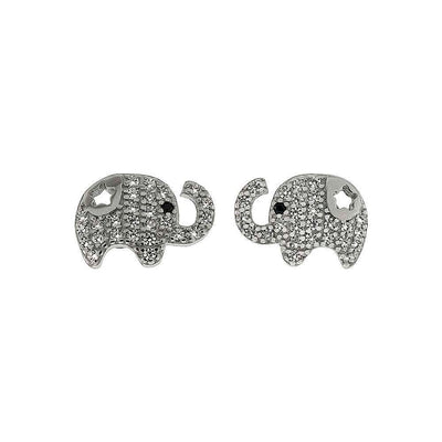 Sterling Silver Elephant Shaped Stud Earrings With Pave CZ
