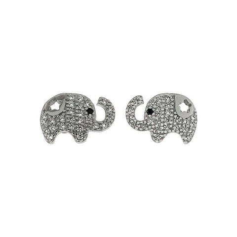 Sterling Silver Elephant Shaped Stud Earrings With Pave CZ