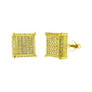 Sterling Silver Gold Plated Five Lines Pave CZ Stud Earrings