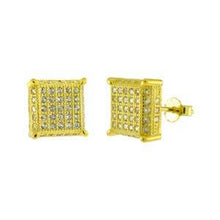 Load image into Gallery viewer, Sterling Silver Gold Plated Five Lines Pave CZ Stud Earrings
