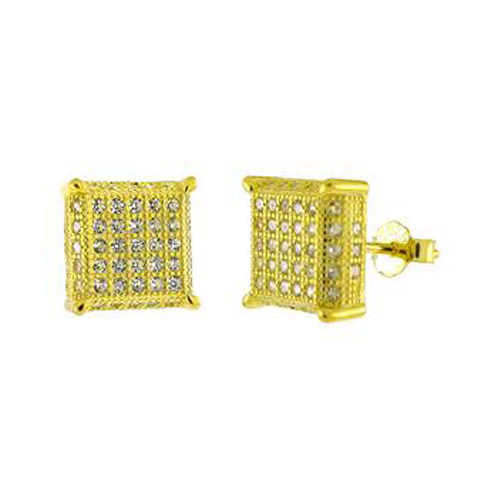 Sterling Silver Gold Plated Five Lines Pave CZ Stud Earrings