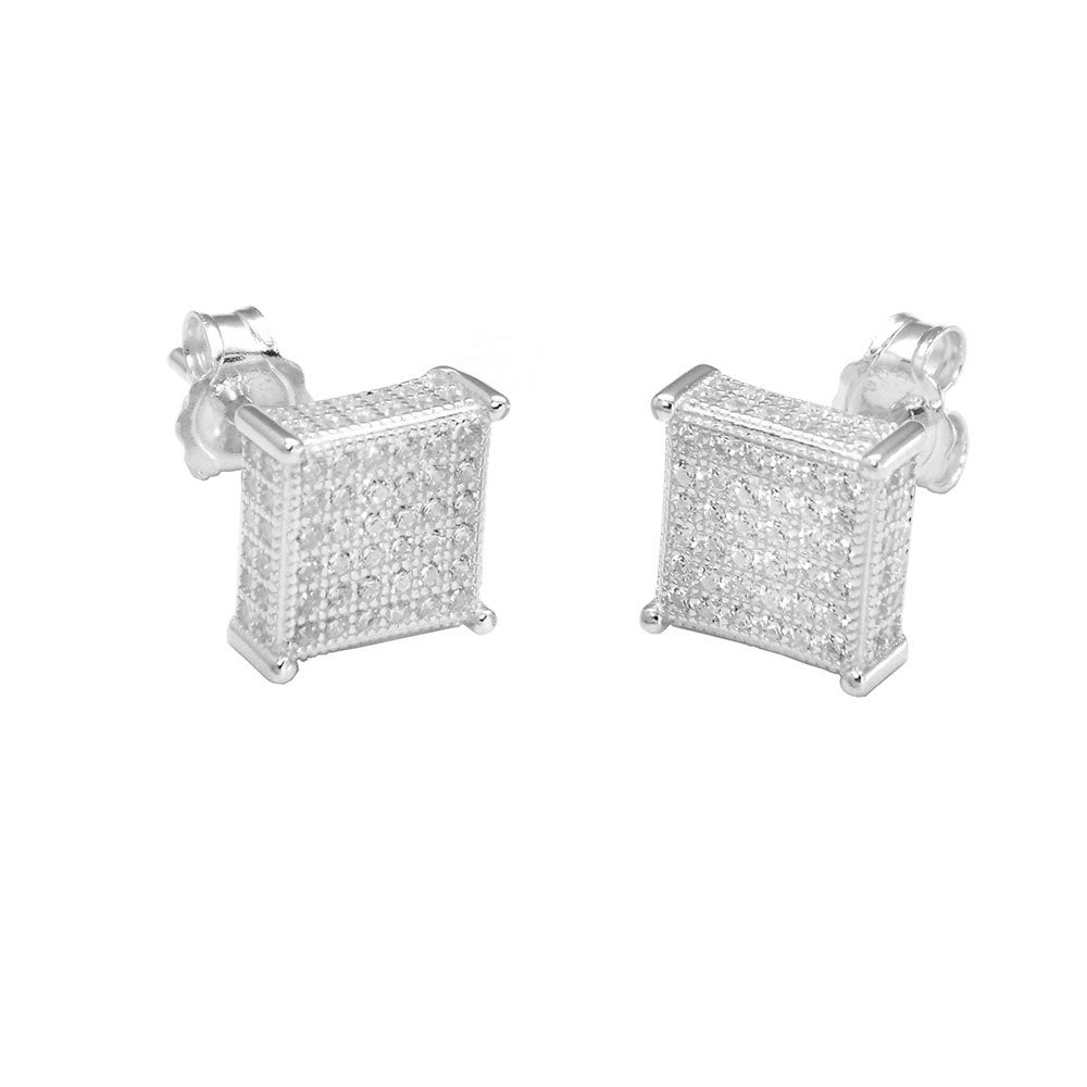 Sterling Silver Six Lines Micro Pave CZ Rhodium Stud Earrings
