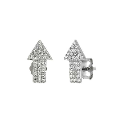Sterling Silver Micro Pave Cubic Zirconia Arrow Stud Earrings