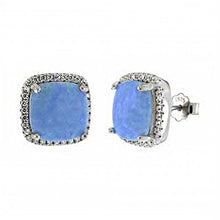 Load image into Gallery viewer, Sterling Silver Lab Created Blue Opal Halo Round Stud Earrings With Clear CZ