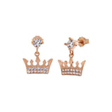 Sterling Silver Cubic Zirconia Crown Rose Gold Plated Dangle Earrings