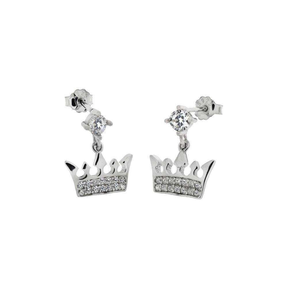 Sterling Silver Cubic Zirconia Crown Dangle Earrings