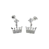 Sterling Silver Cubic Zirconia Crown Dangle Earrings