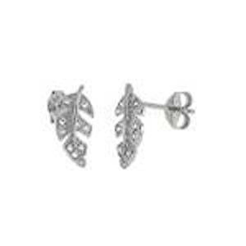 Sterling Silver Leaf Shaped Stud Earrings With CZ StonesAnd Length ??? inchAnd Width 5.6 mm