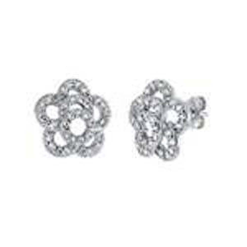 Sterling Silver Shimmering Rose Shaped Stud Earrings With CZ StonesAnd Length 0 inchAnd Diameter 12.3 mm