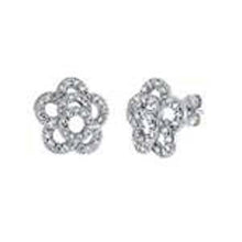 Load image into Gallery viewer, Sterling Silver Shimmering Rose Shaped Stud Earrings With CZ StonesAnd Length 0 inchAnd Diameter 12.3 mm
