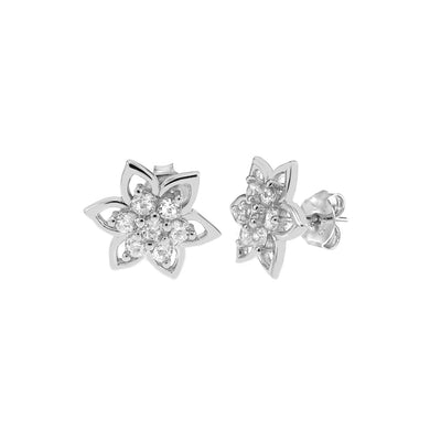 Sterling Silver Flower CZ Stud Earrings Diameter-10.7mm