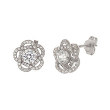 Load image into Gallery viewer, Sterling Silver Cubic Zirconia Rhodium Rose Stud Earrings
