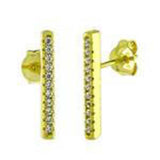 Sterling Silver Yellow Gold Plated Bar Shaped Stud Earrings With CZ StonesAnd Length ??? inchAnd Width 2mm