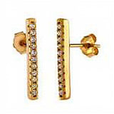 Sterling Silver Rose Gold Plated Bar Shaped Stud Earrings With CZ StonesAnd Length ??? inchAnd Width 2mm