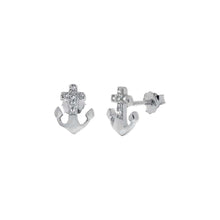 Load image into Gallery viewer, Sterling Silver Cubic Zirconia Anchor Stud Earrings