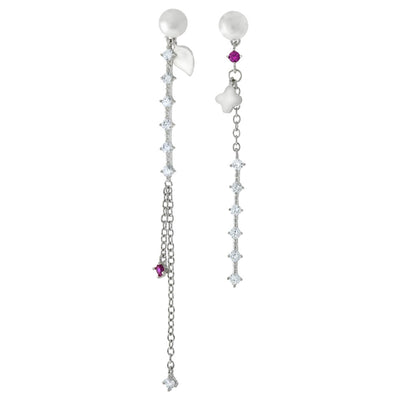 Sterling Silver Freshwater Pearl With Cubic Zirconia Mismatched Dangle